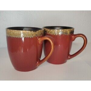 x2 Calder Red Natural Stoneware Coffee Mugs by Mikasa Gourmet Basics